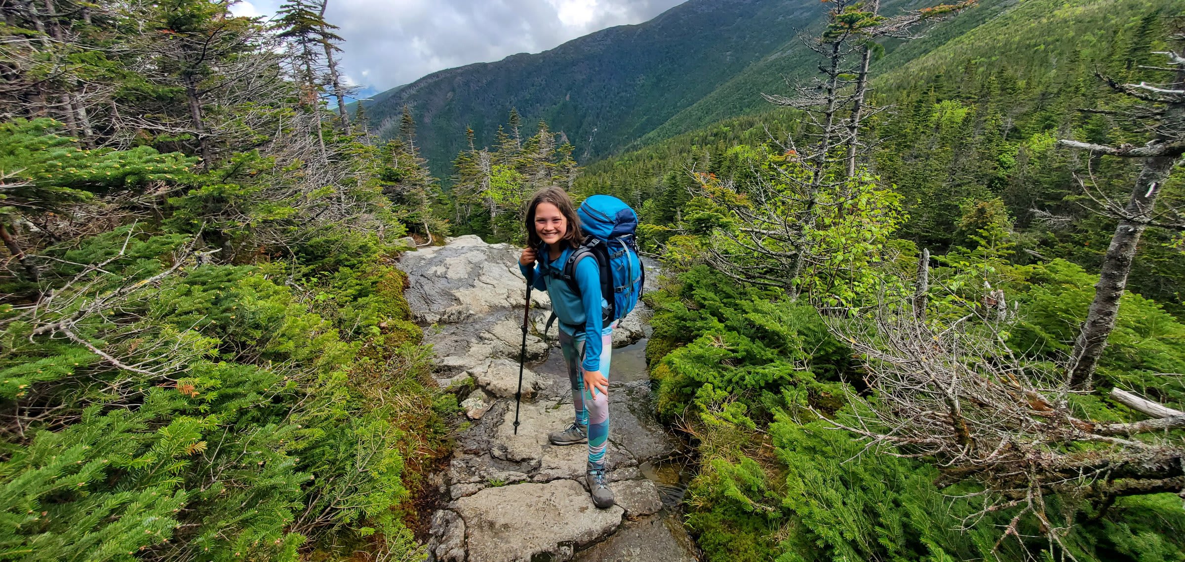 Dropping back below treeline on the descent
