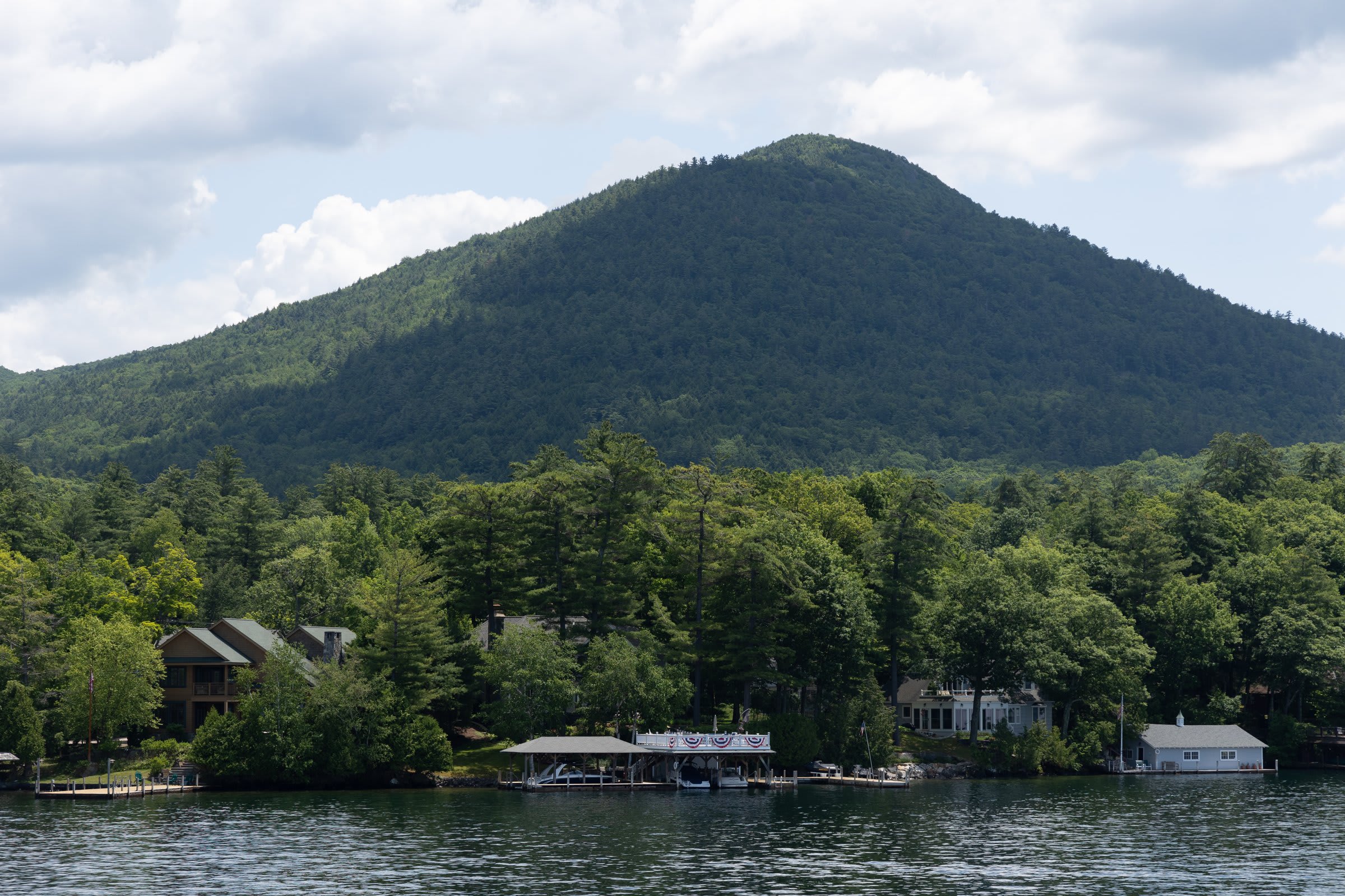 Stunning view of green islands dotting Lake George