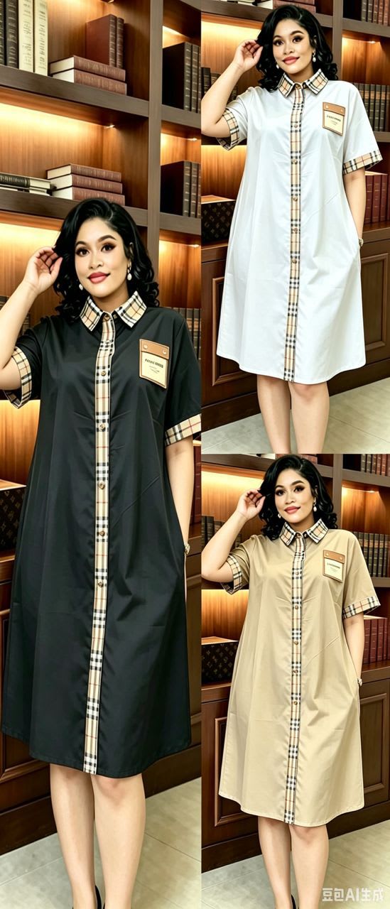 Robe Chemise Femme Mi-Longue à Carreaux