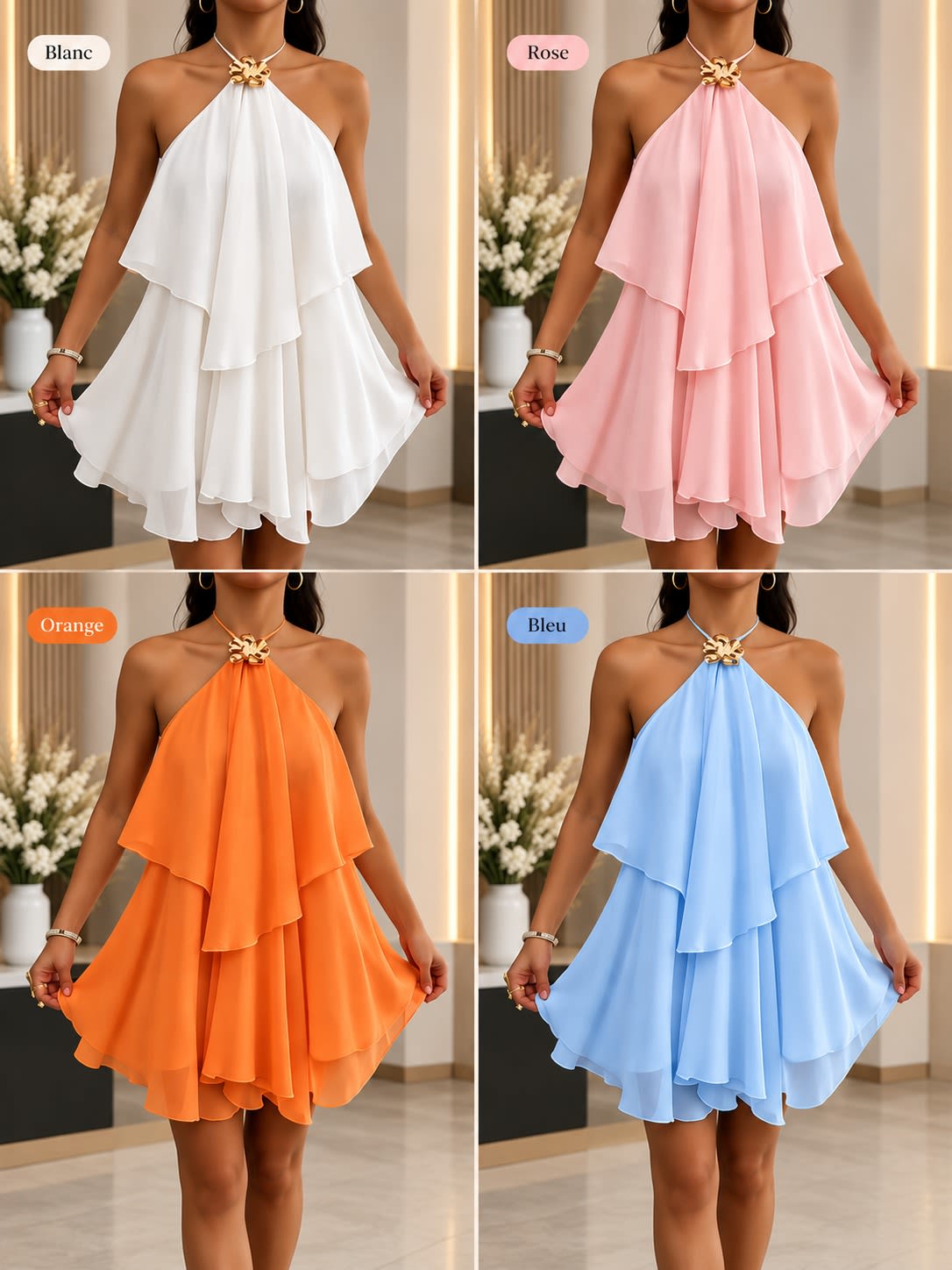 Robe Femme Courte Volantée à Col Halter