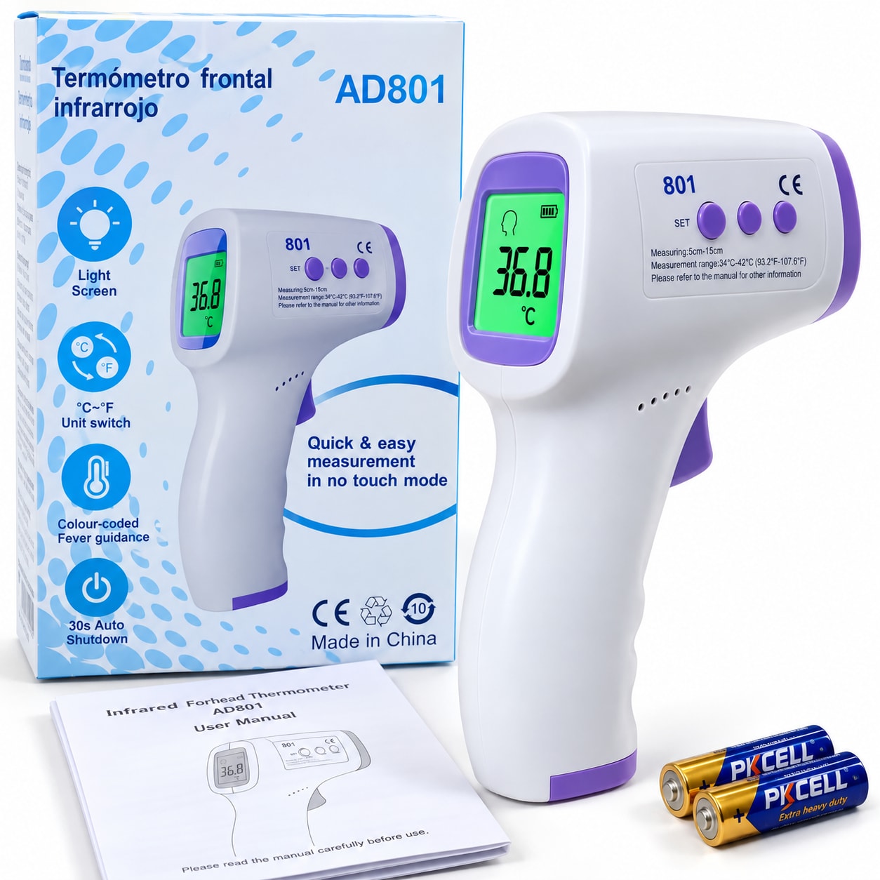 Thermomètre Frontal Infrarouge Sans Contact AD801