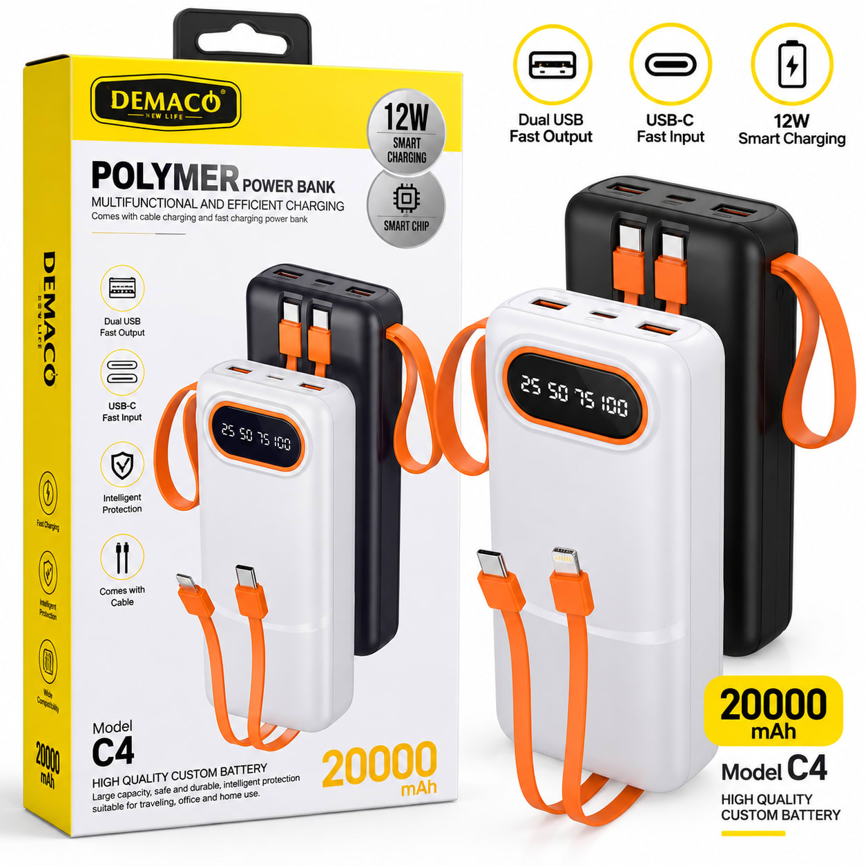 Power Bank DEMACO C4 20 000 mAh – Charge Rapide 12 W