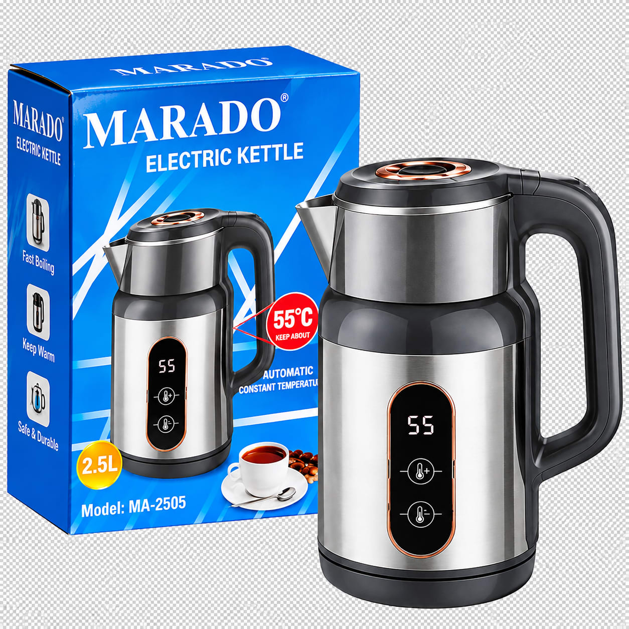 Bouilloire Électrique MARADO MA-2505 2,5 L – Maintien de Température 55 °C