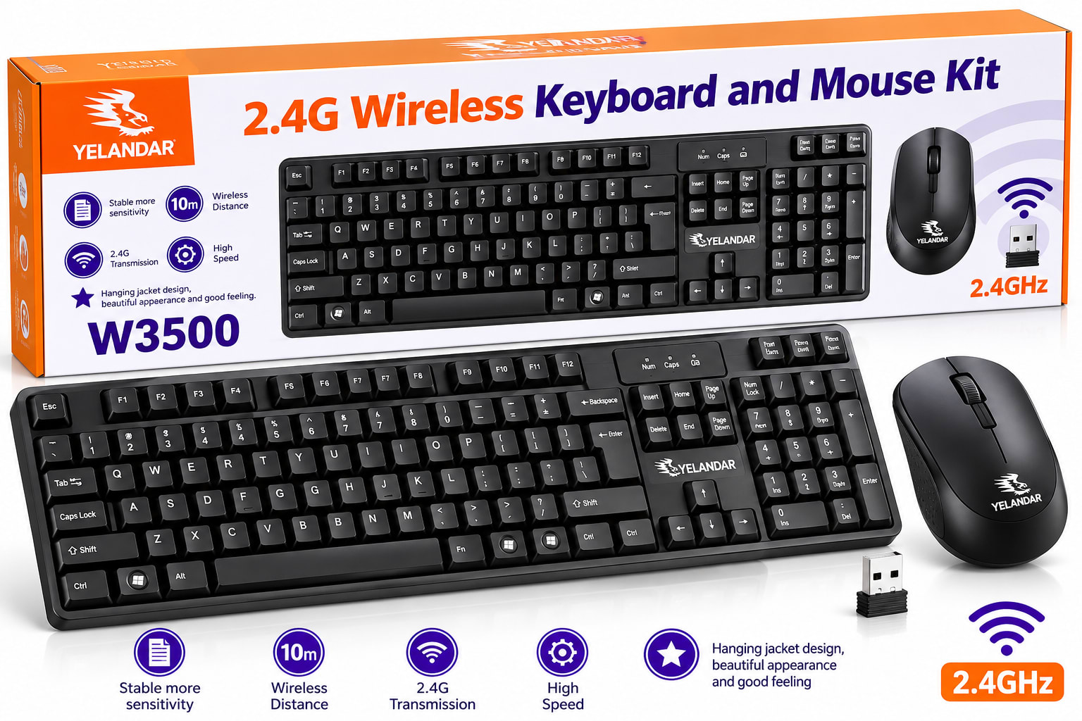 Kit Clavier et Souris Sans Fil YELANDAR W3500 2.4G