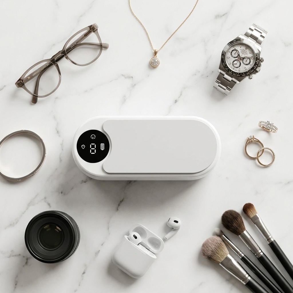 Boîte de nettoyage ultrasonique rechargeable pour lunettes, bijoux et petits accessoires