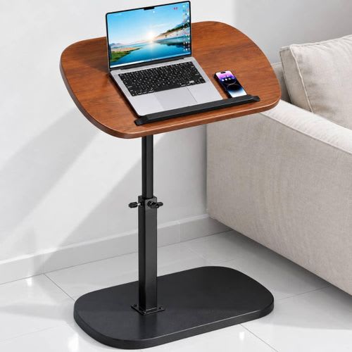 Table d’appoint réglable et pivotante à 360° pour canapé – Marron et noir