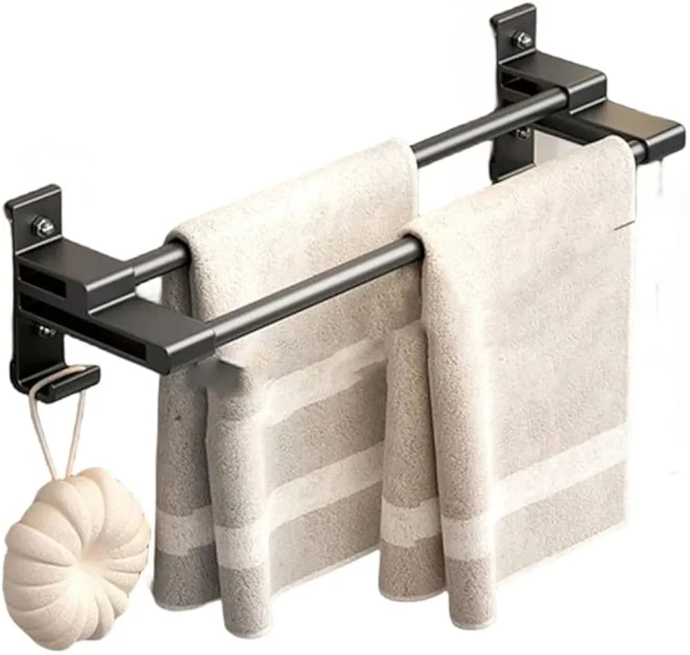Porte-serviettes mural double avec crochet – Noir