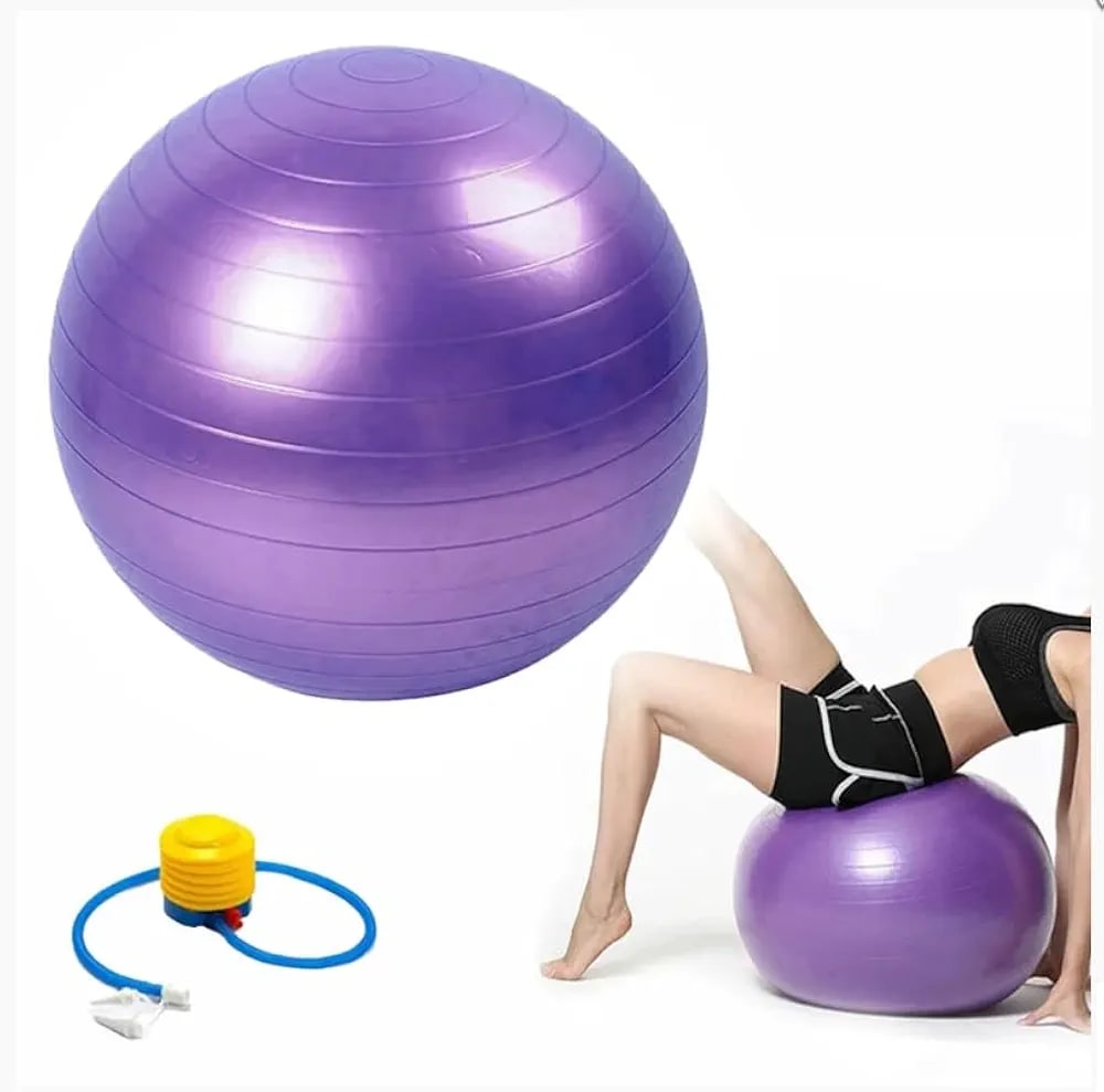 Ballon de Yoga et Pilates Anti-éclatement avec Pompe à Pied – Violet