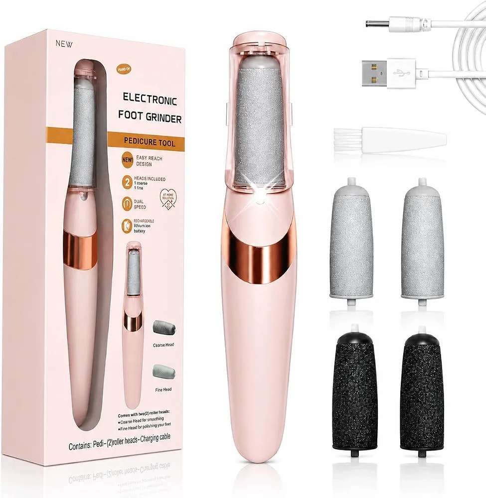 Lime électrique rechargeable pour pieds avec 4 rouleaux – Rose