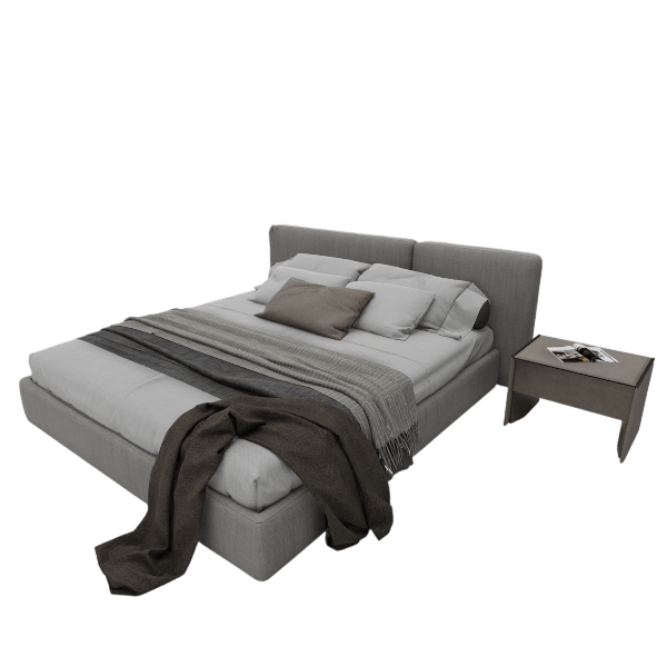 Contemporary Upholstered Bed with Side Table