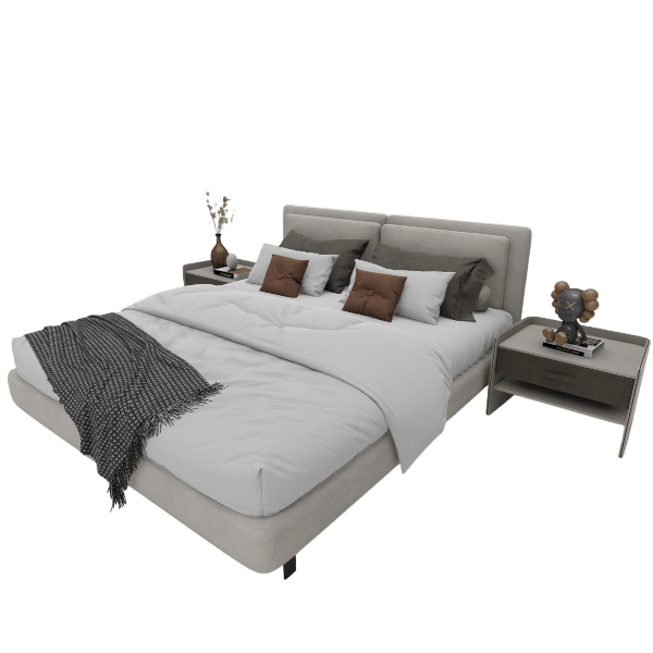 Luxury Upholstered Double Bed with Modern Nightstands