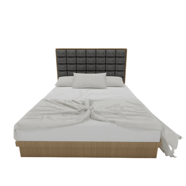 Kaelen grid tufted wood platform bed, 3d bed model with tufted headboard