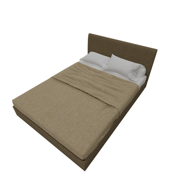 Colton tweed platform bed 3D model with straight headboard, front angle