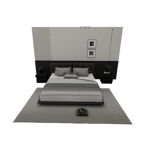 Draper floating platform bed 3D model with tufted headboard, front angle
