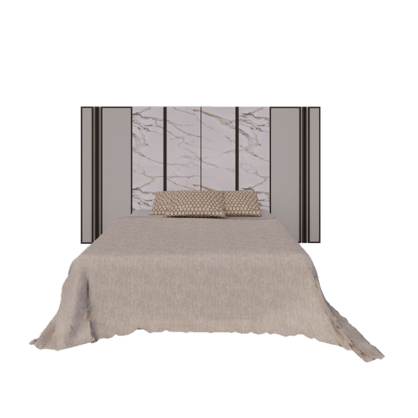 Leather backpanel with bed 3D model, extended panel wall, front angle