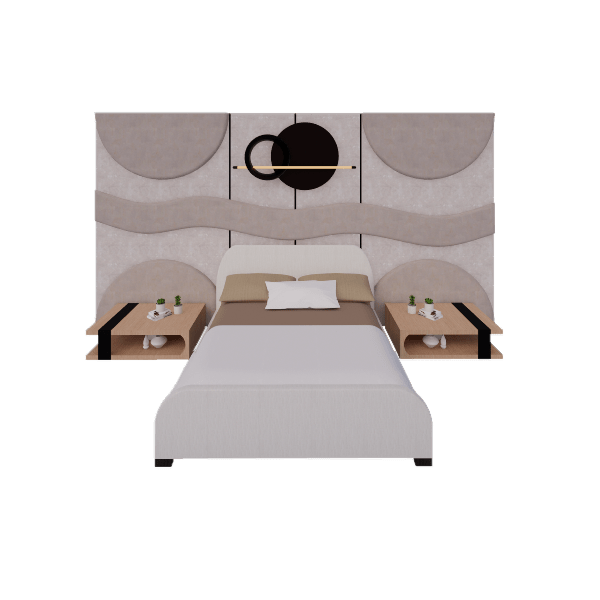 Limestone backpanel with bed 3D model, sculpted wall panel, front angle