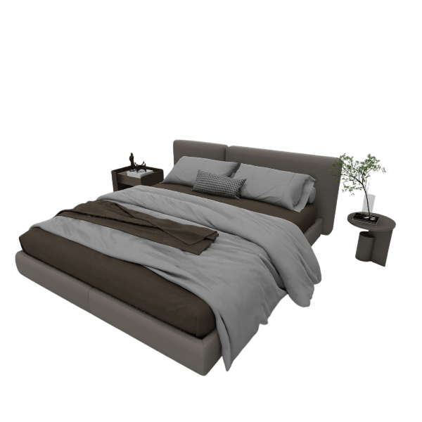 Marlowe asymmetric panel bed 3D model with split headboard, front angle