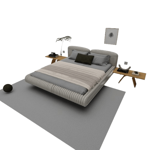 Milo ribbed sculptural bed 3D model with channel base, corner detail