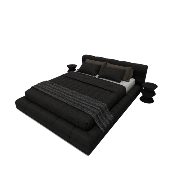 Nimbus channel tufted bed 3D model in black, corner angle