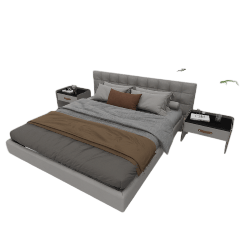 Preston grid tufted bed 3D model with button pattern headboard, front angle