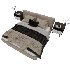 Ridley linen bed 3D model with curved headboard, top angle