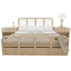 Sana rattan cane bed 3D model with woven headboard, front angle