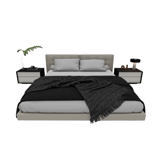 Sterling low floating bed 3D model with grid tufted headboard, front view