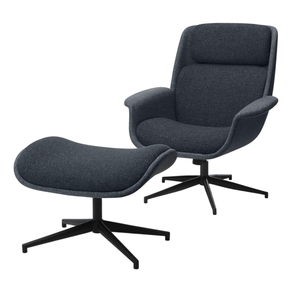 ÄLEBY swivel armchair and ottoman set 3D model in dark grey fabric with black star base