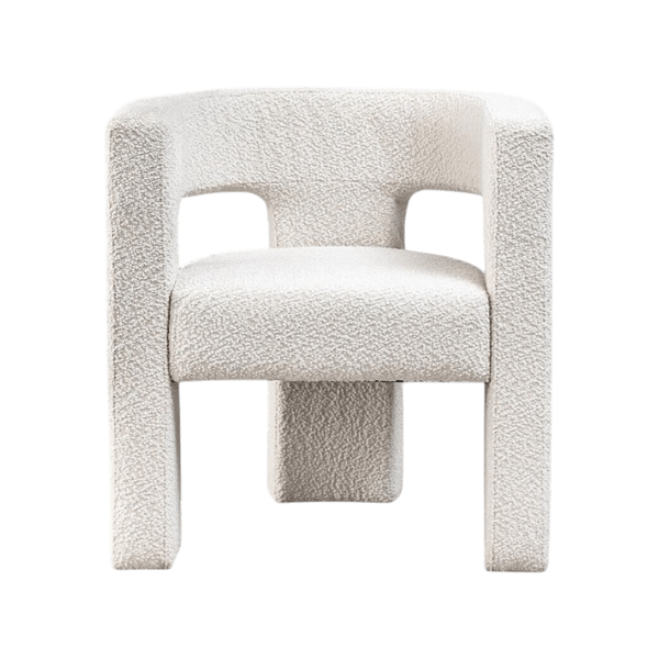 Flora sculptural boucle accent chair 3D model in cream fabric with cutout back, front view