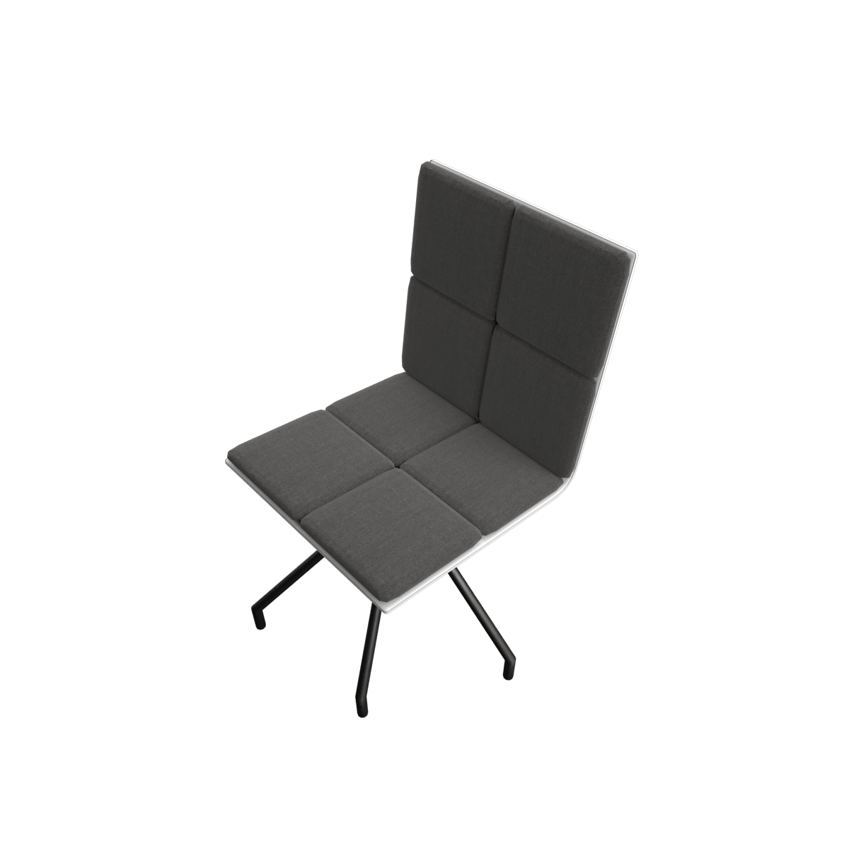 Dressy Plyfold upholstered dining chair 3D model with grey cushions and black metal legs, top angled view