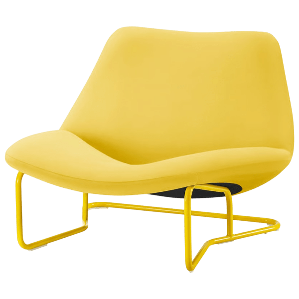 SOTENÄS yellow lounge chair 3D model with tubular steel base, angled view