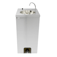 Parry stainless steel mobile hand wash basin 3D model, front view with round bowl and gooseneck tap