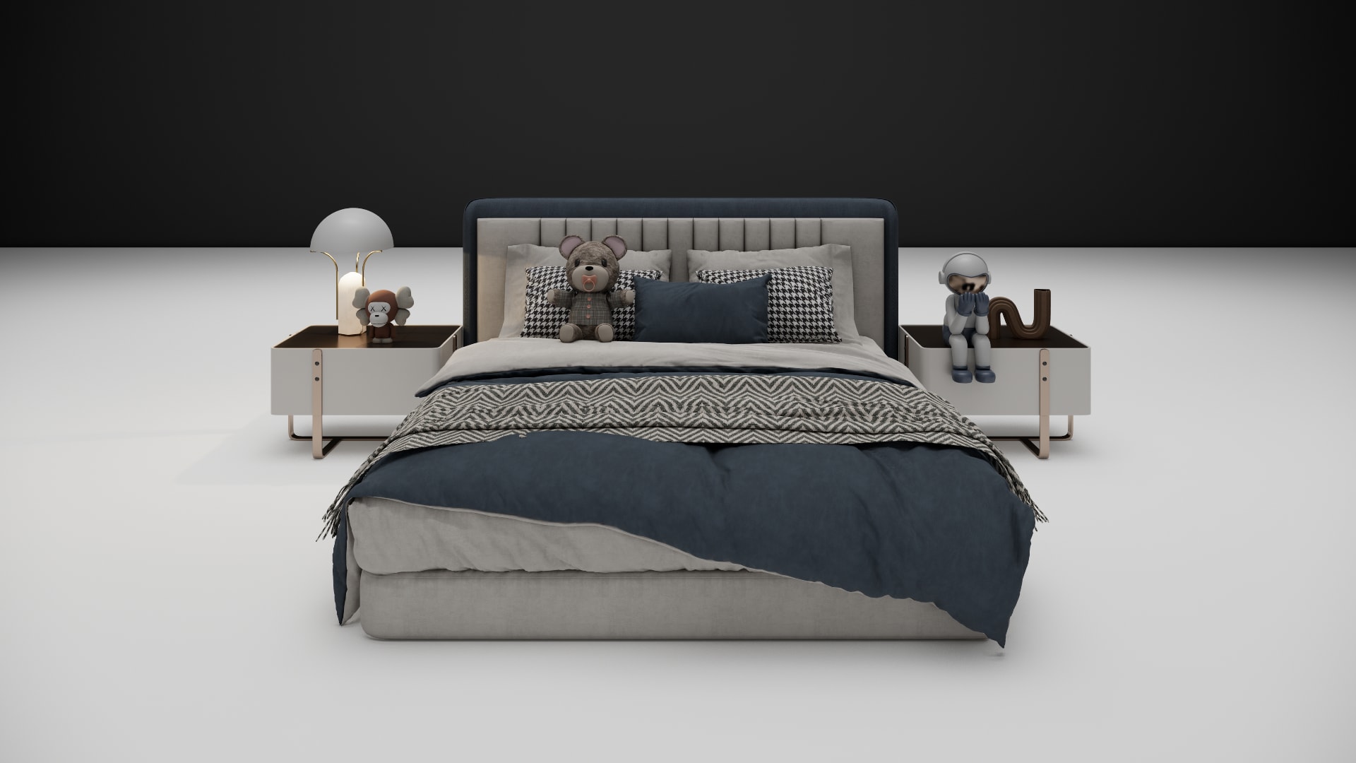 Everton white nightstand with metal legs and sculptural decor accent