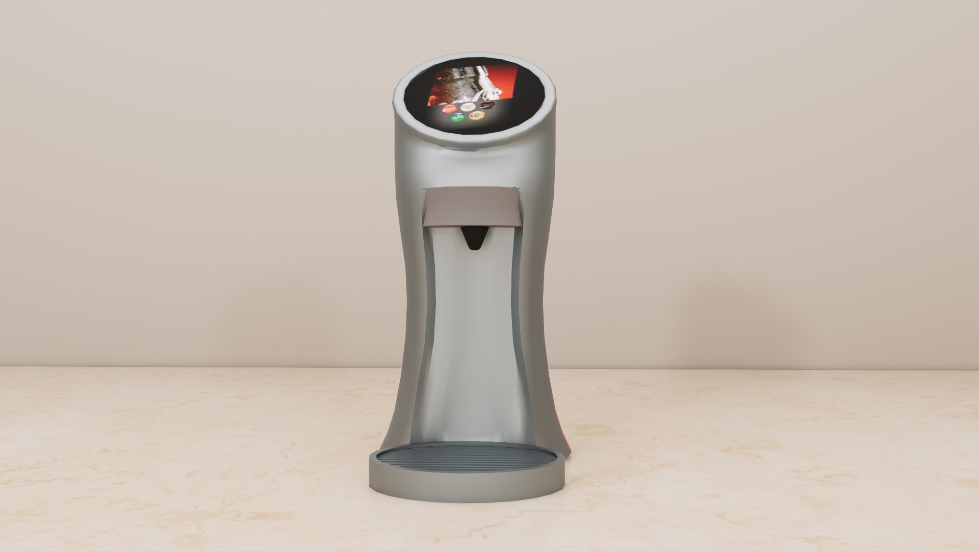 Lancer Bridge drinks beverage dispenser 3D model, side view of the curved red accent and flared grey base