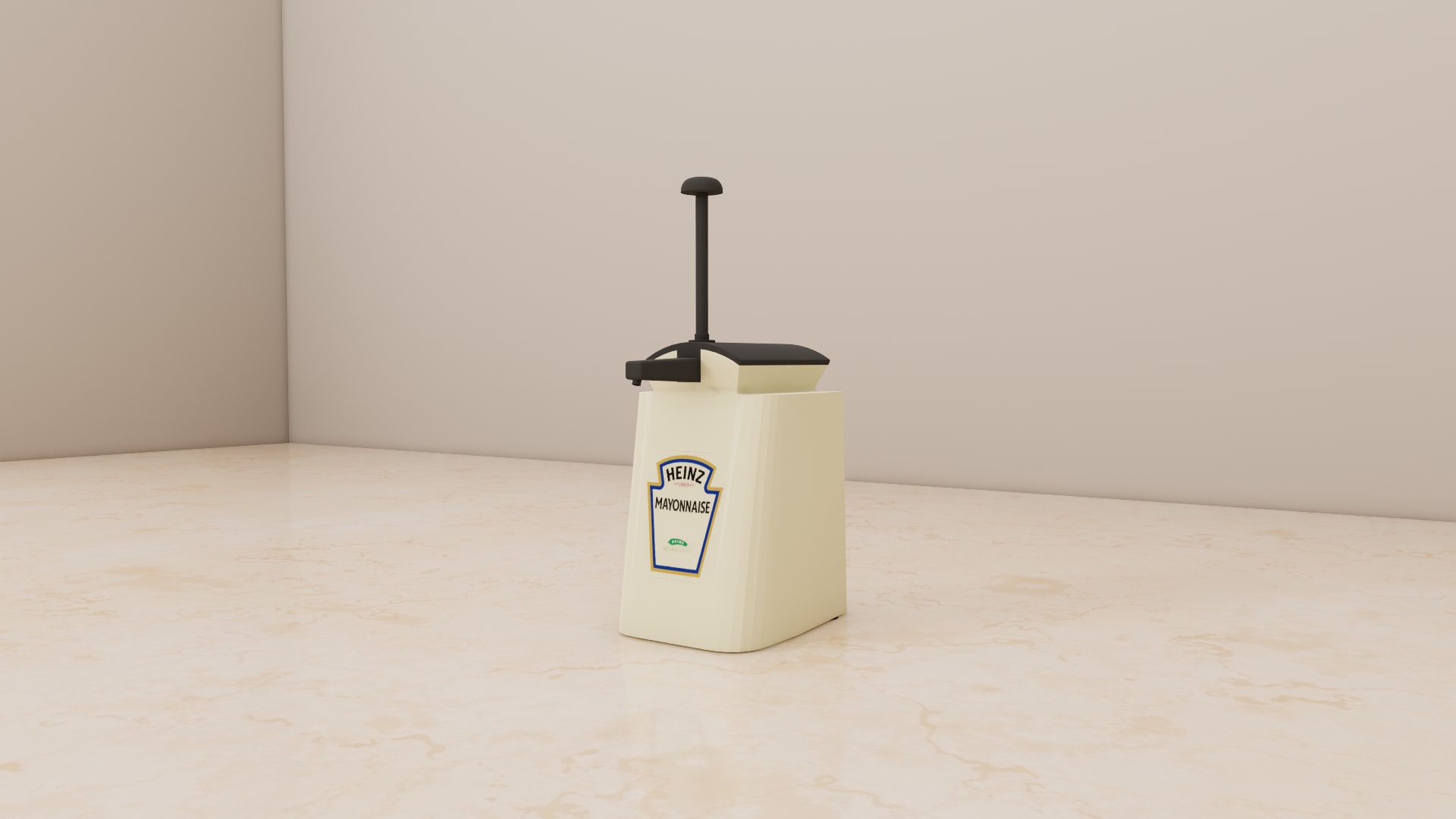 Mayonnaise dispenser pump SketchUp model, close view of the grey spout arm and nozzle on the cream body