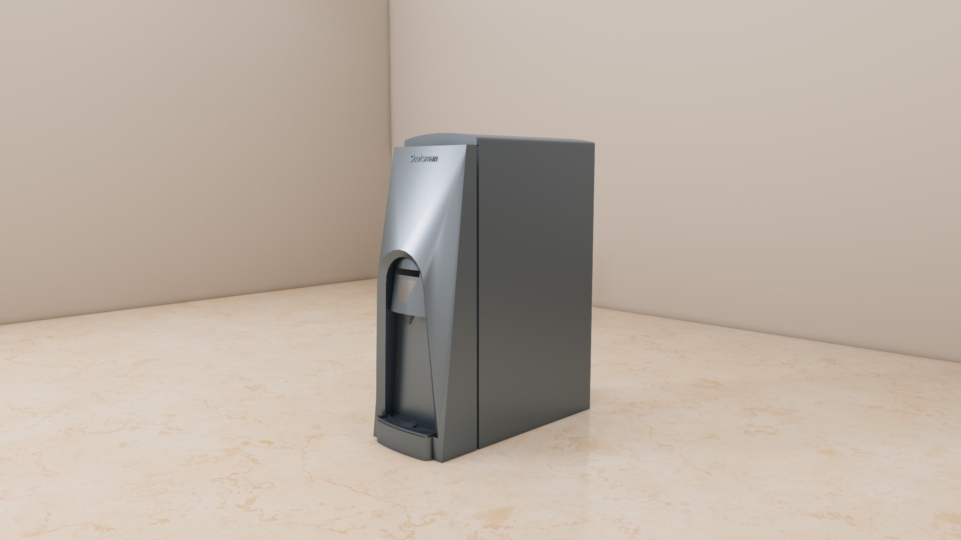 TC 180 ice and water dispenser SketchUp model, close view of ice and water push buttons and nozzle