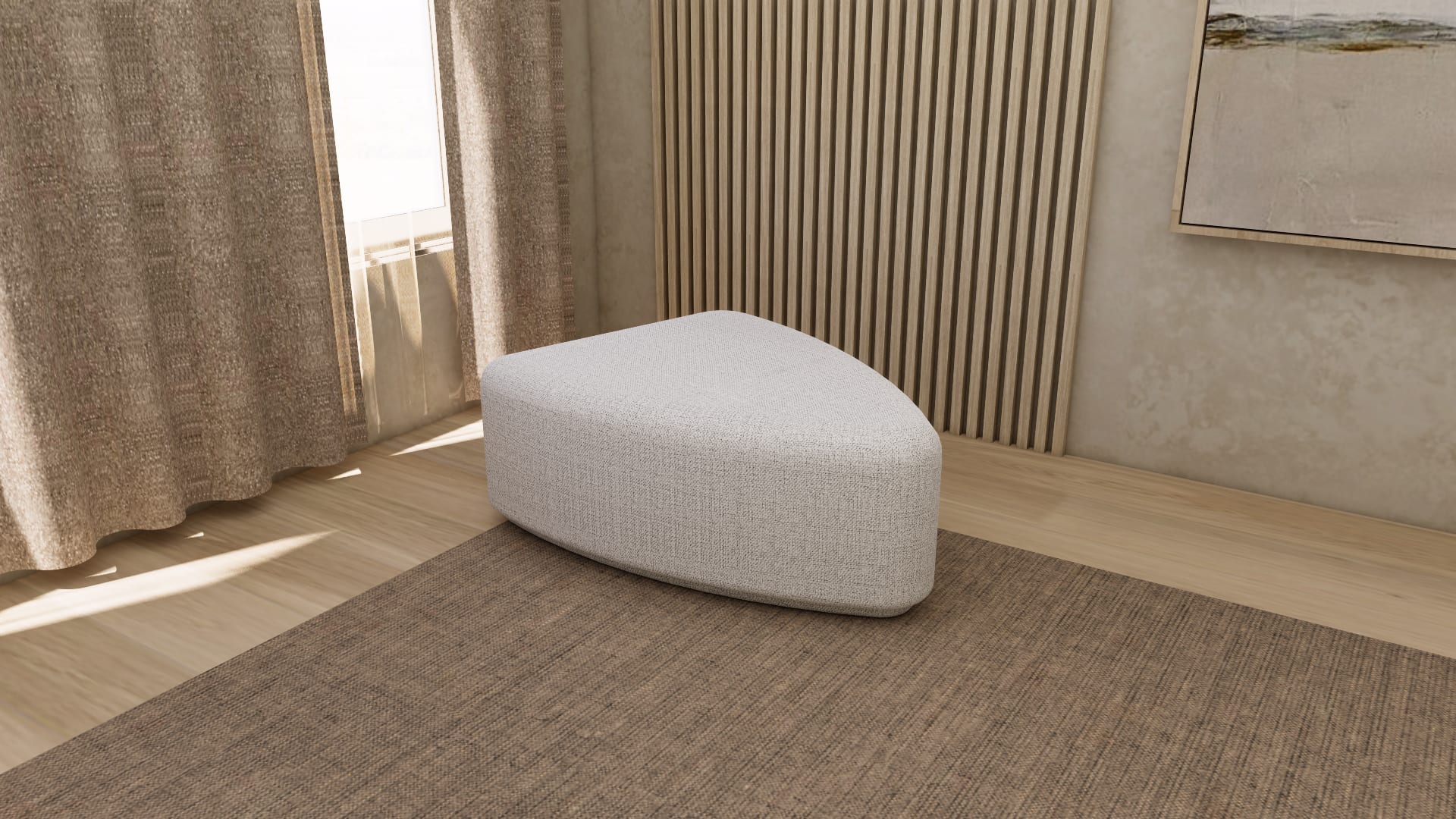 Adna upholstered ottoman SketchUp model, top view showing triangular shape