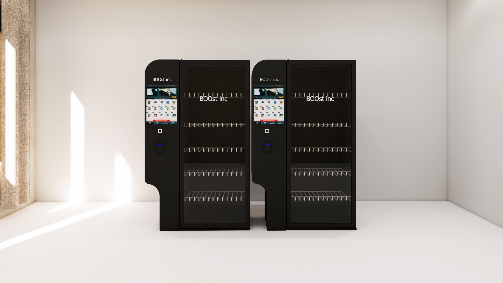 Touchscreen, card reader and scanner on the left control column of the Boostinc smart cooler SketchUp model