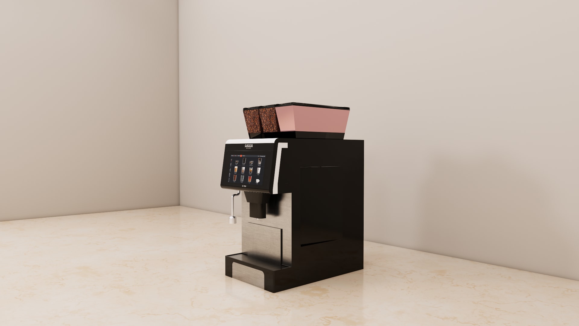 G 700 espresso machine with steam wand SketchUp model, steam wand on the left and central dispensing spout