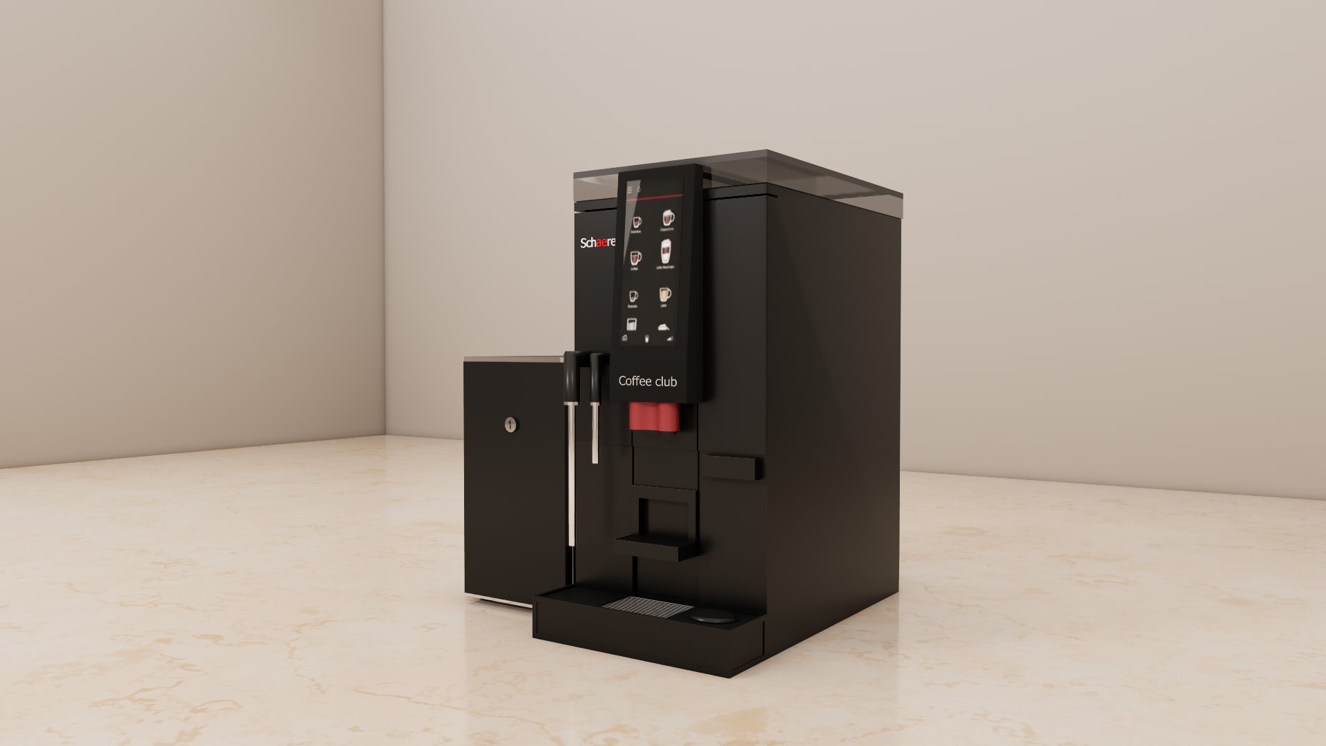Steam wand, pull out drawer and grated drip tray detail on the Schaerer Coffee Club coffee machine 3D model
