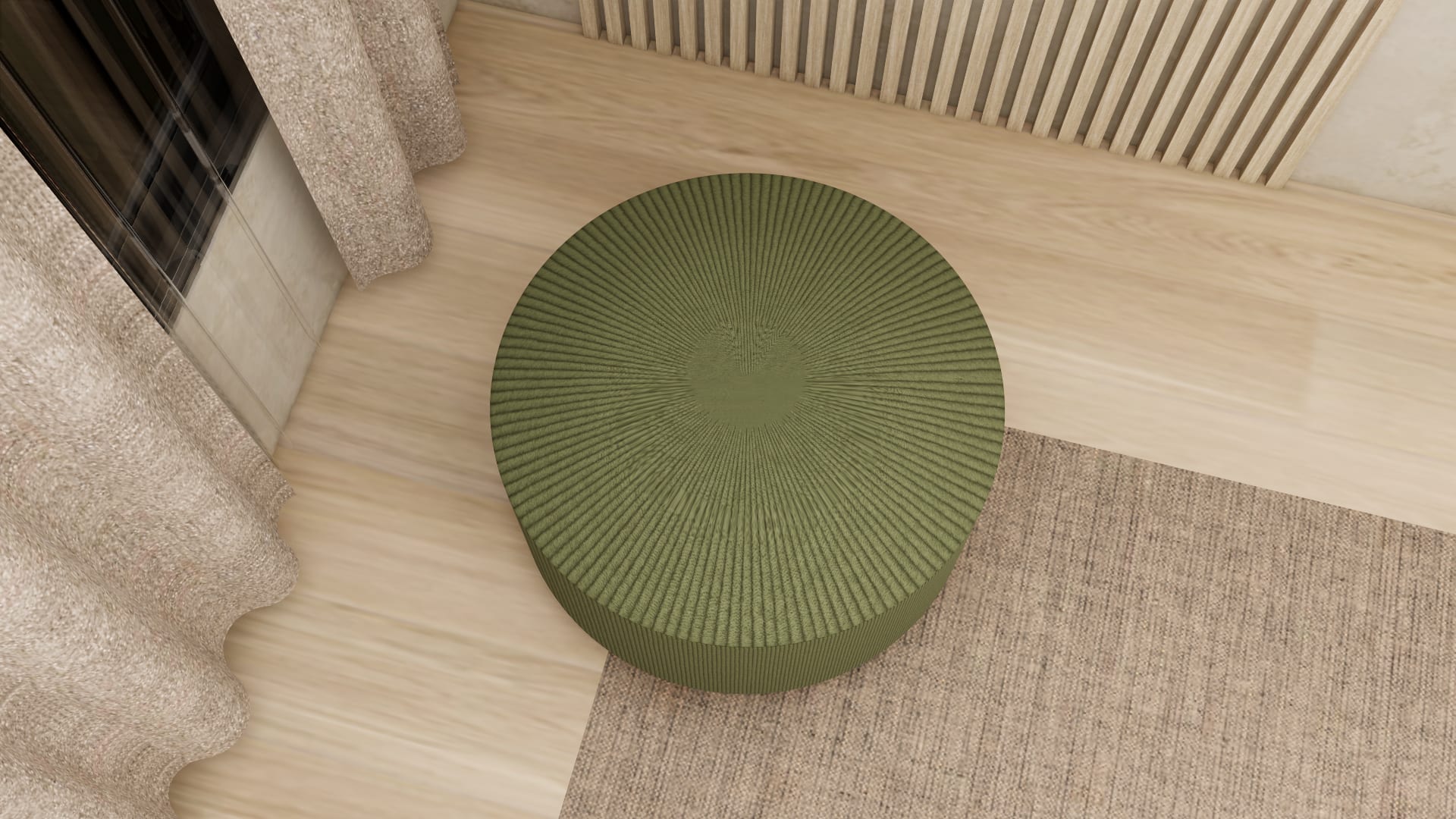 Hoya upholstered ottoman with storage 3D model, top view of padded seat