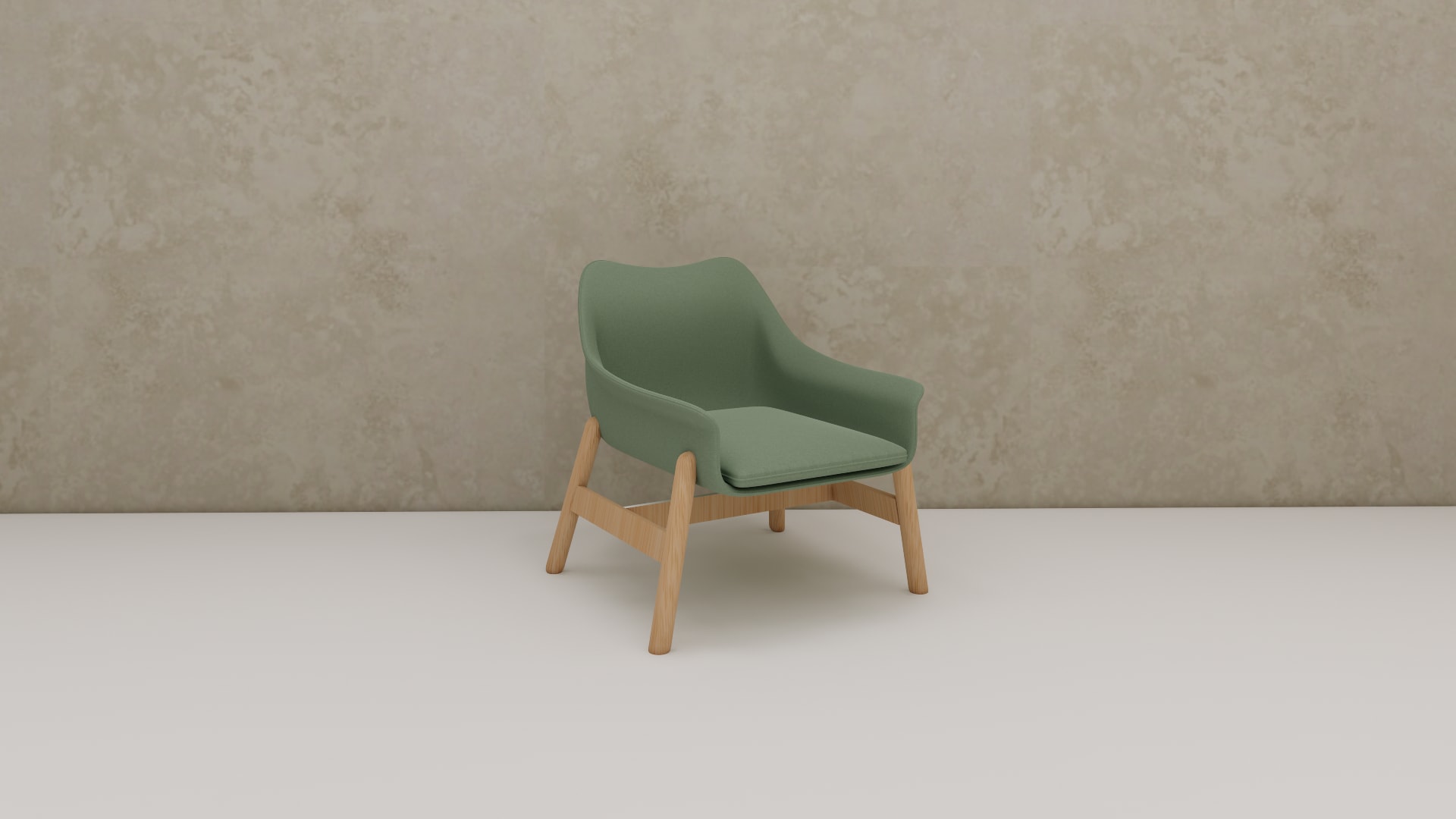 VEDBO sage green chair SketchUp model, front view of curved shell and seat cushion
