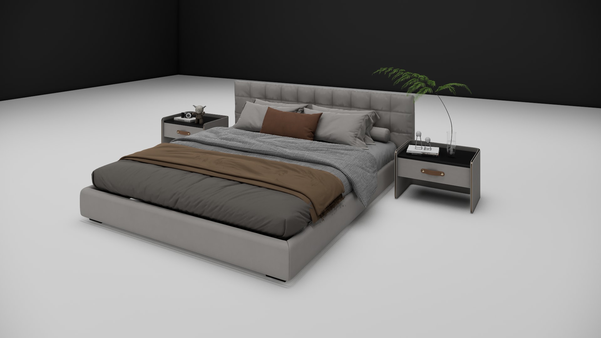 Preston bed nightstand with leather pull