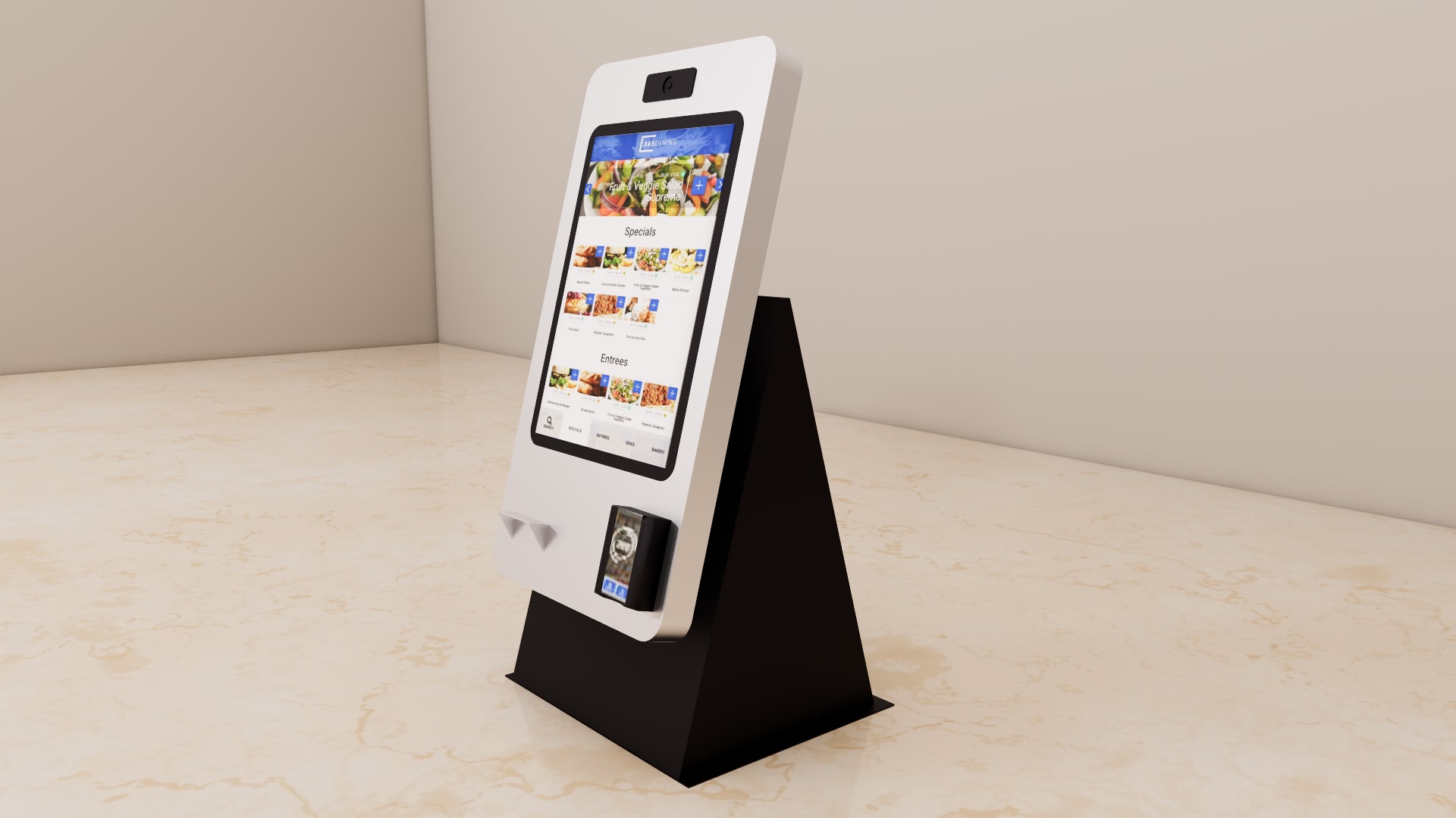 Kiosk with barcode scanner SketchUp model, close view of the scanner slot and card reader on the lower panel