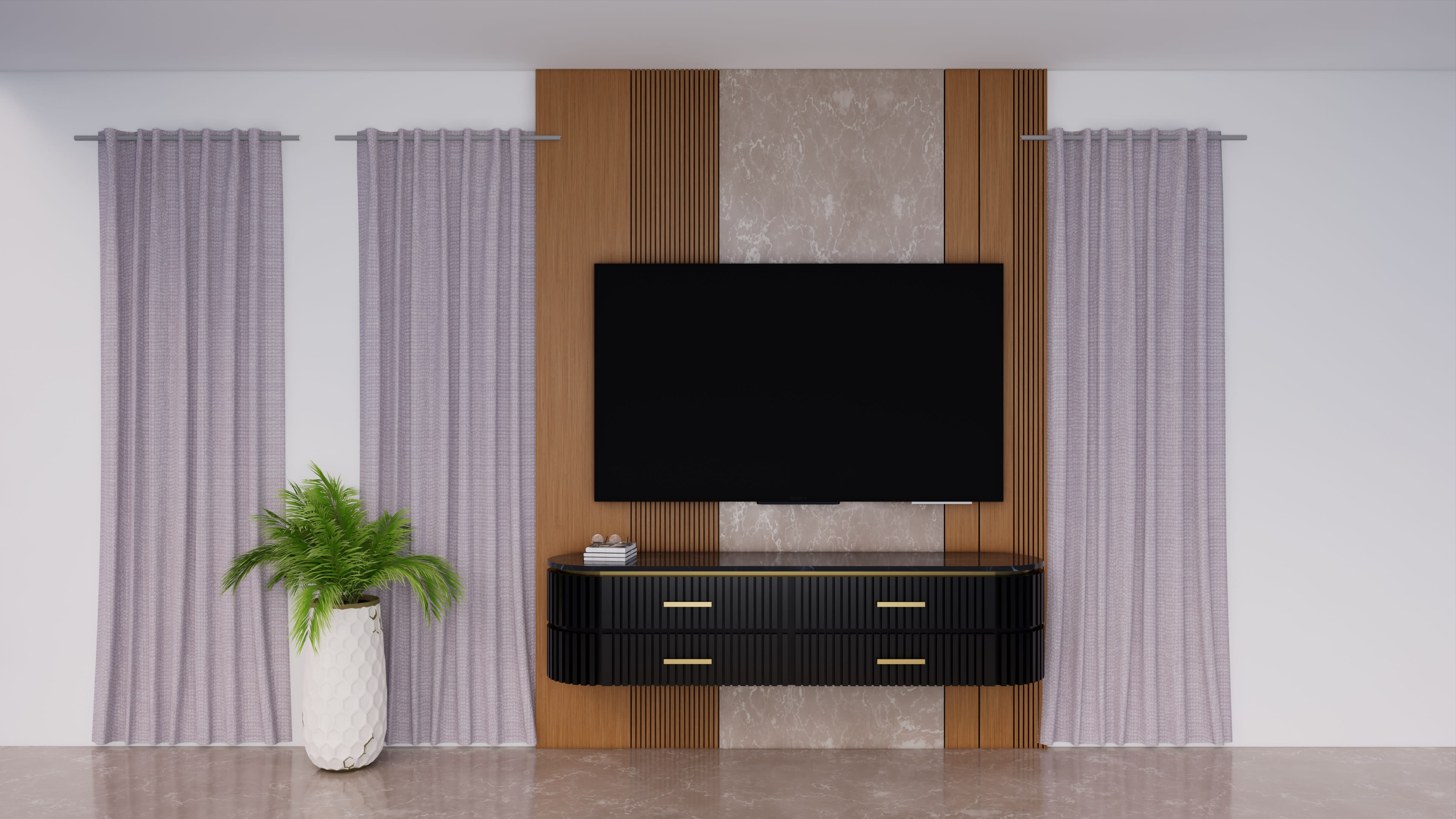 Black rounded tv cabinet