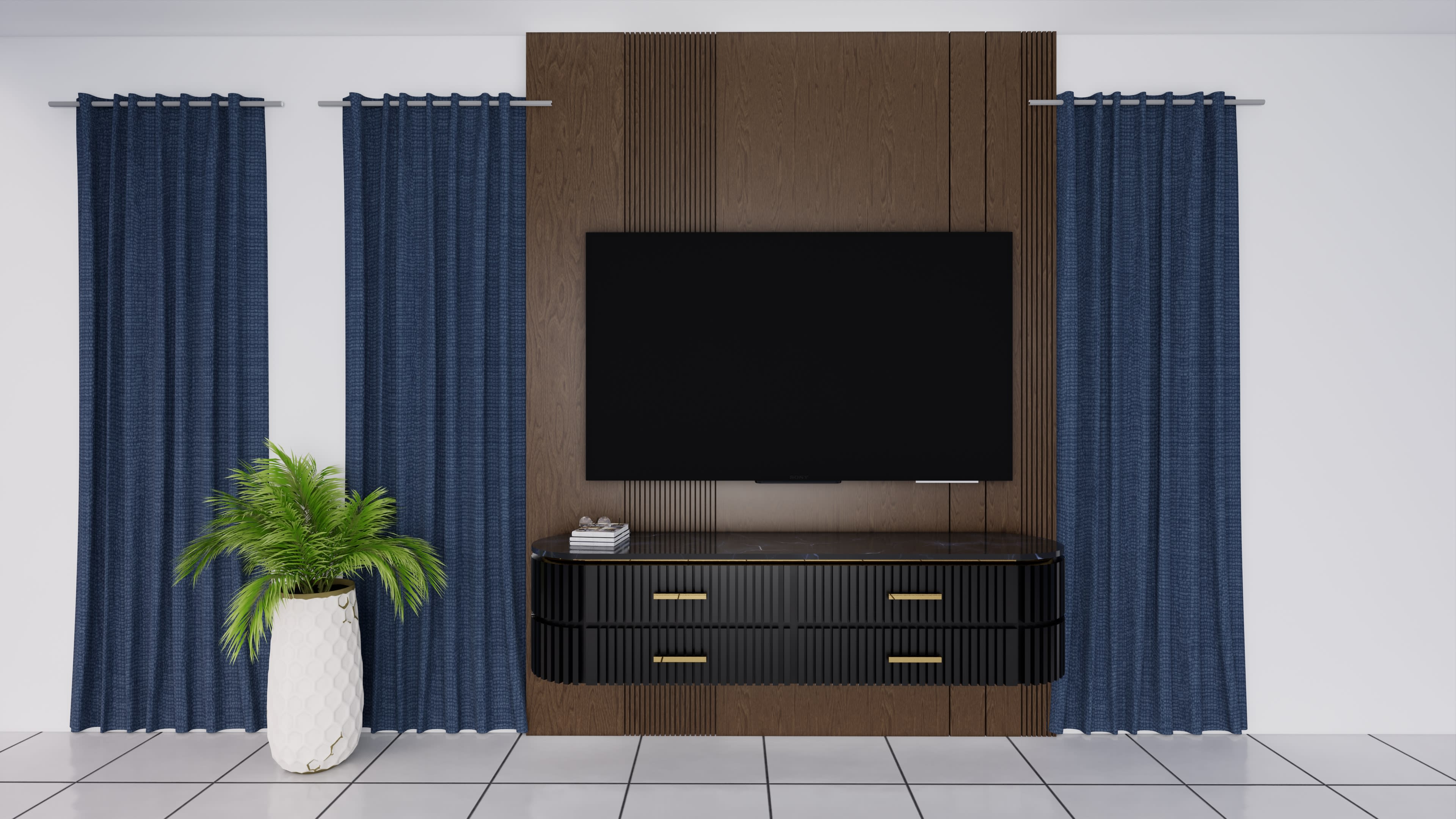 Black rounded tv cabinet