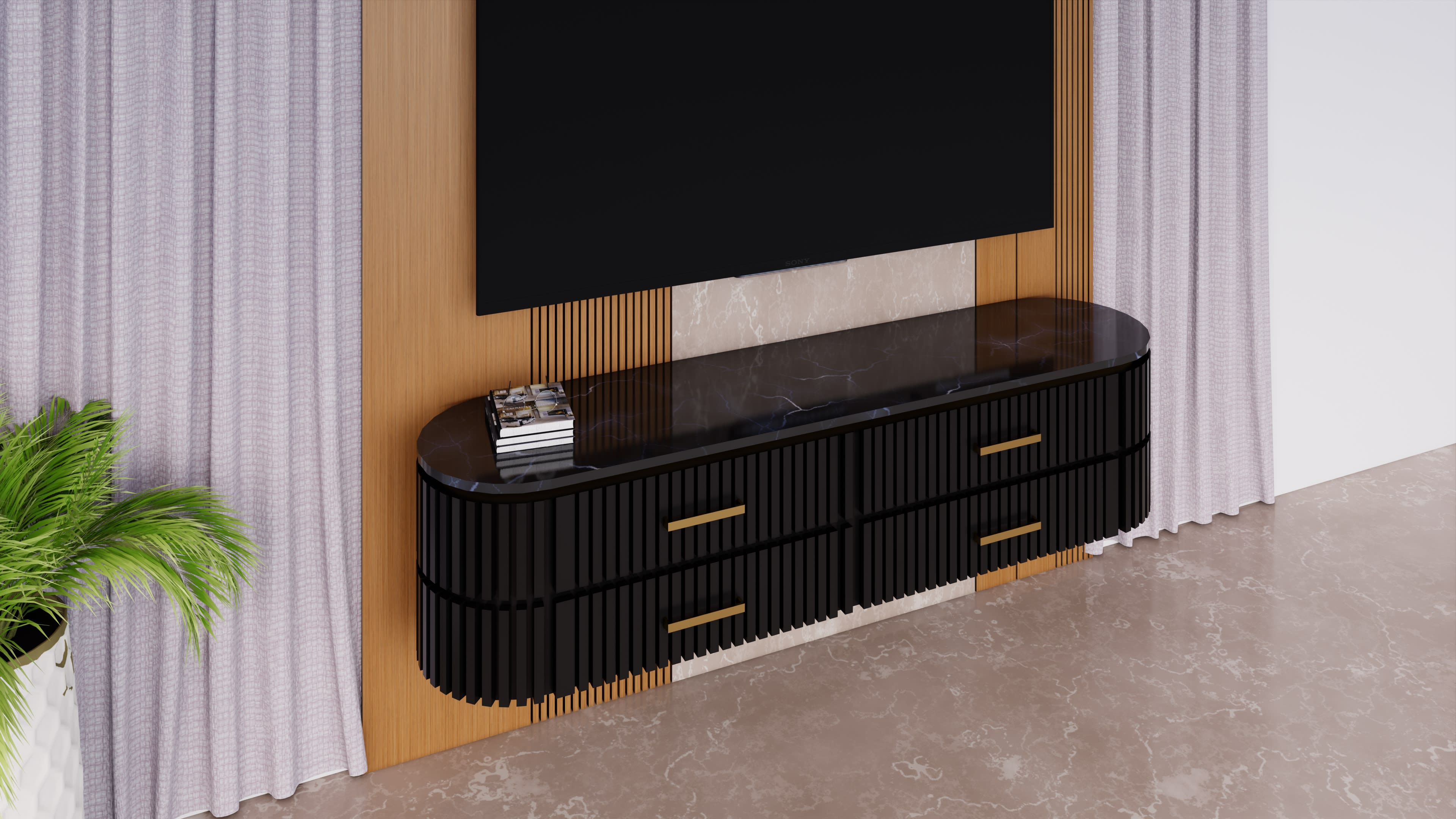 Black rounded tv cabinet