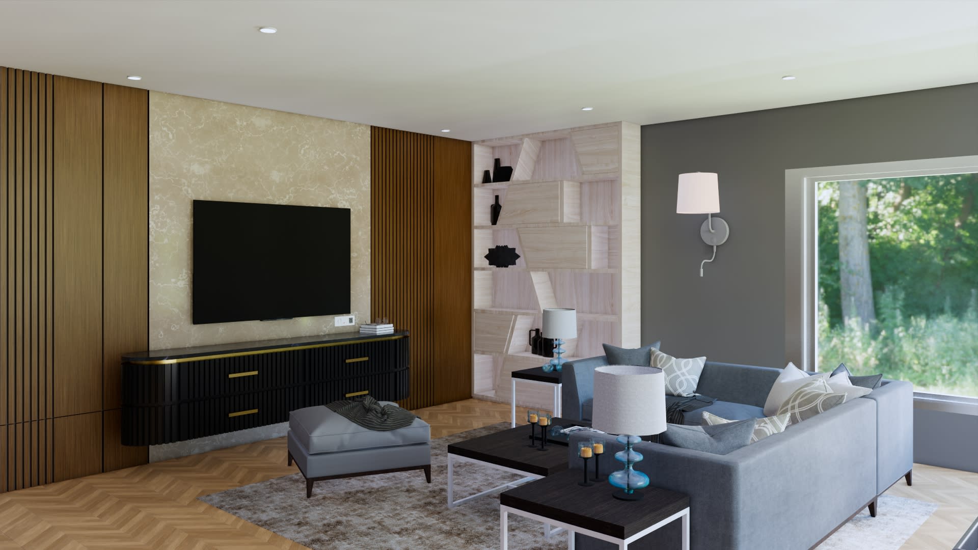 Black rounded tv cabinet