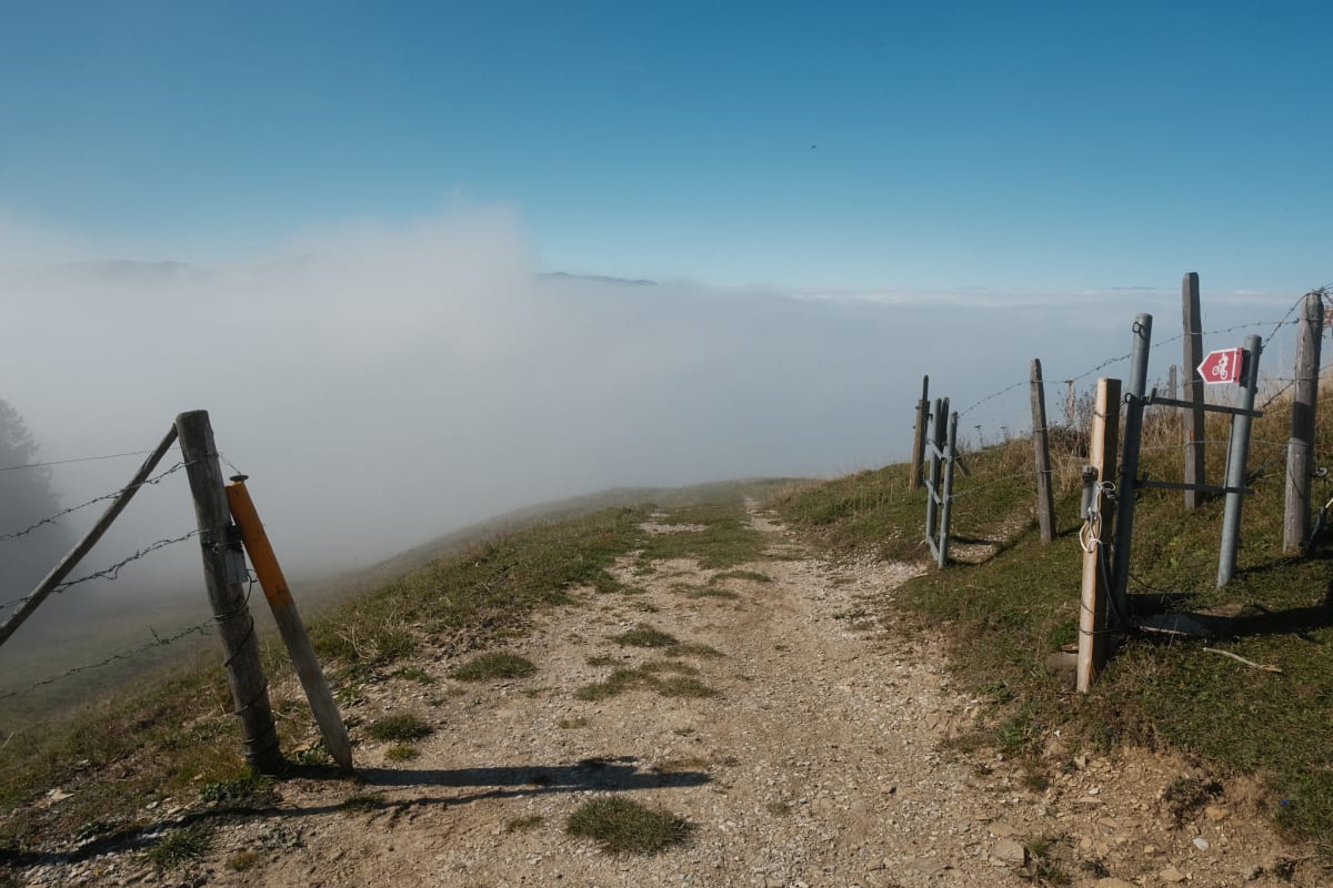 The path suddenly drops right into the clouds.
