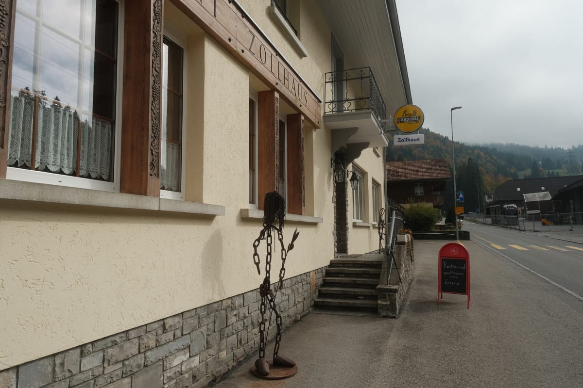 Our final stop: Zollhaus. The restaurant is closed, but the bus to the city of Fribourg isn't far away.